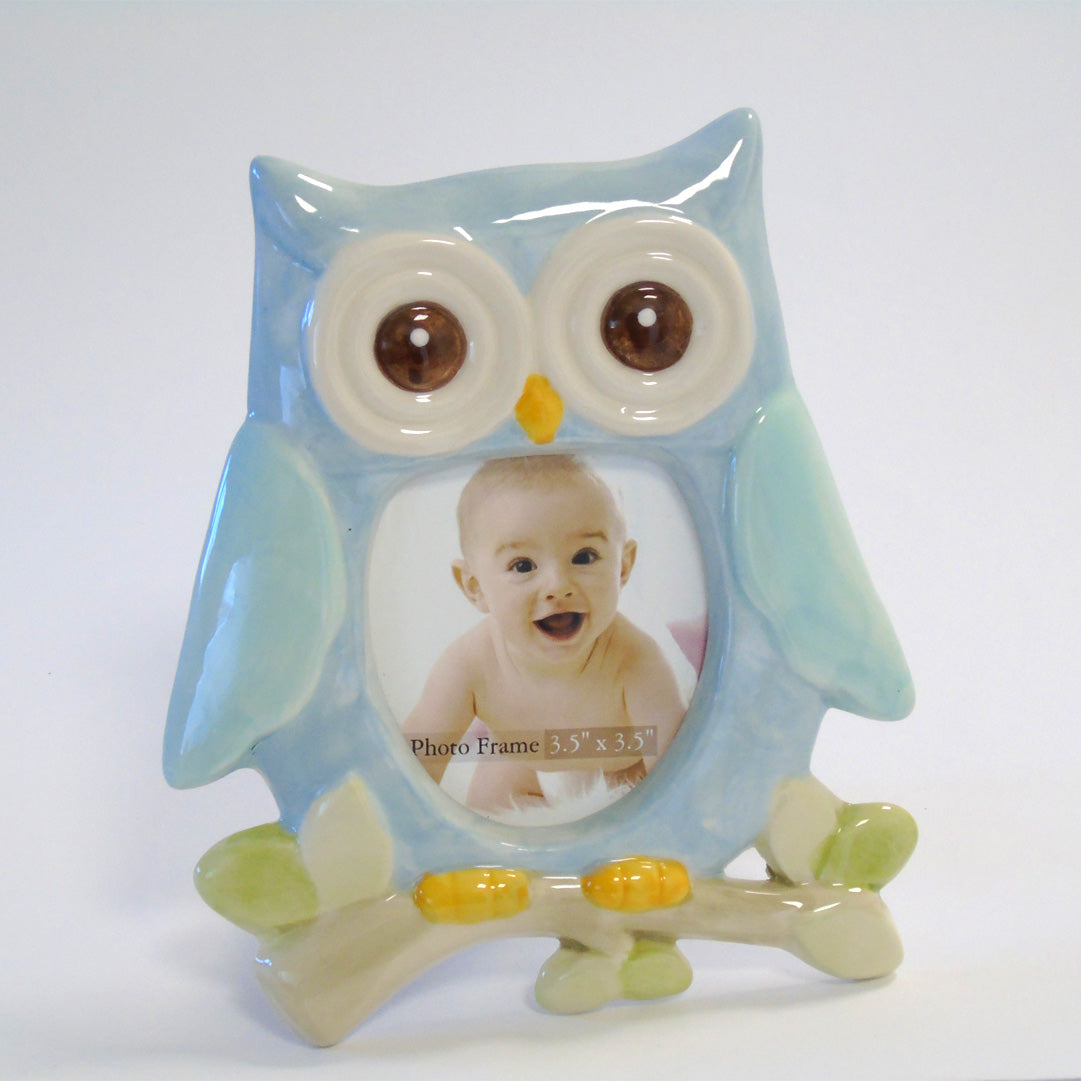 Portafoto in ceramica gufo celeste