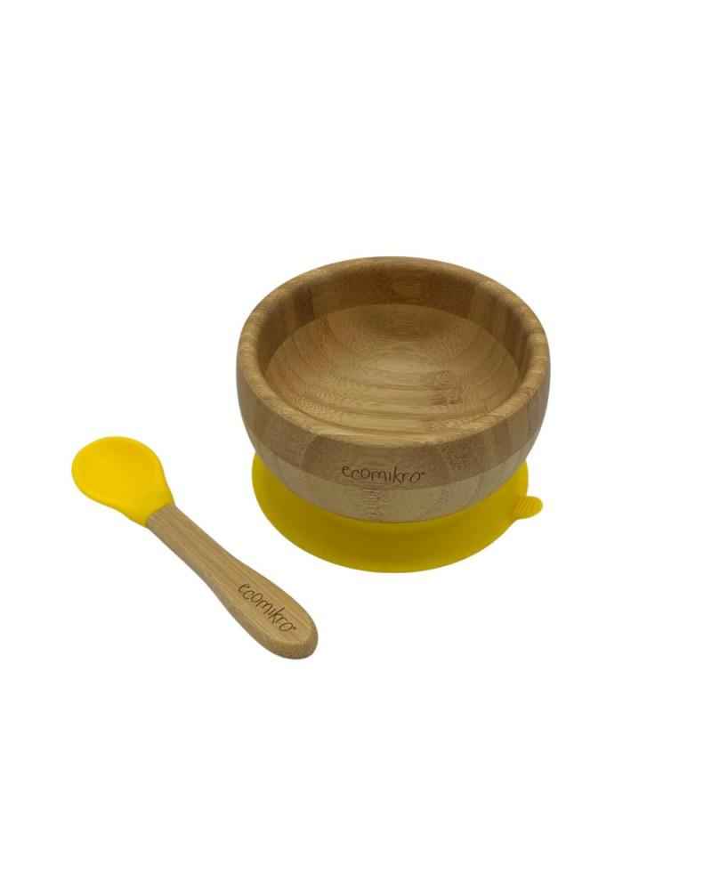 SET PAPPA IN BAMBOO CON VENTOSA PER NEONATI E BAMBINI - GIALLO