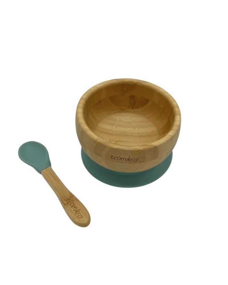 SET PAPPA IN BAMBOO CON VENTOSA PER NEONATI E BAMBINI - VERDE