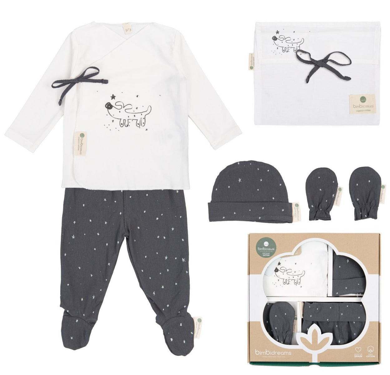 Cofanetto Neonato nascita completo + cappellino + muffole + borsa