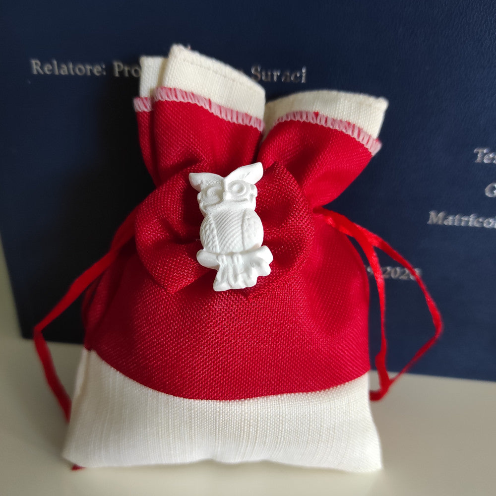 Sacchettino bomboniera porta confetti Laurea Civetta - dettaglio