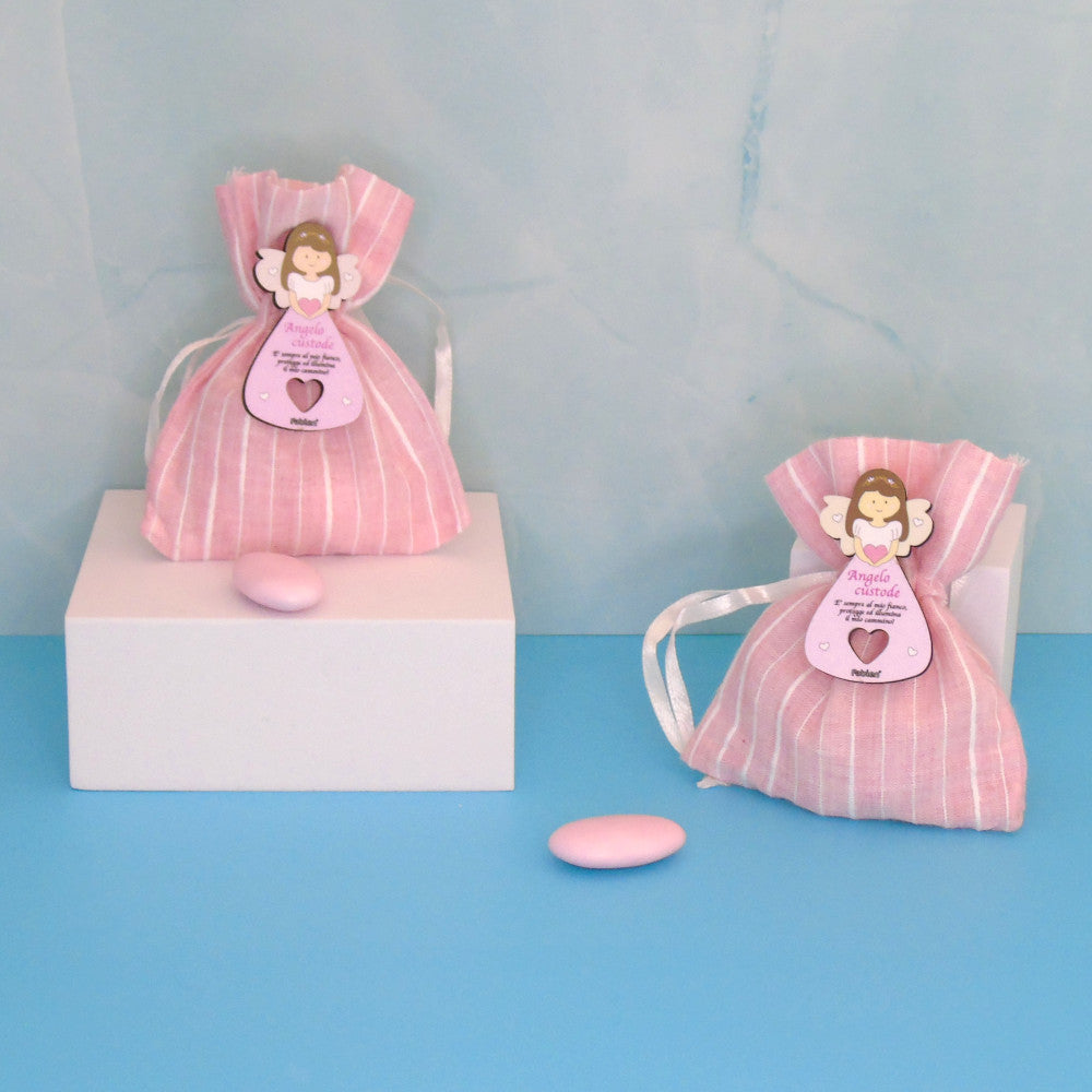 Sacchettino Confetti Segnaposto Nascita Battesimo - Angelo Custode - rosa