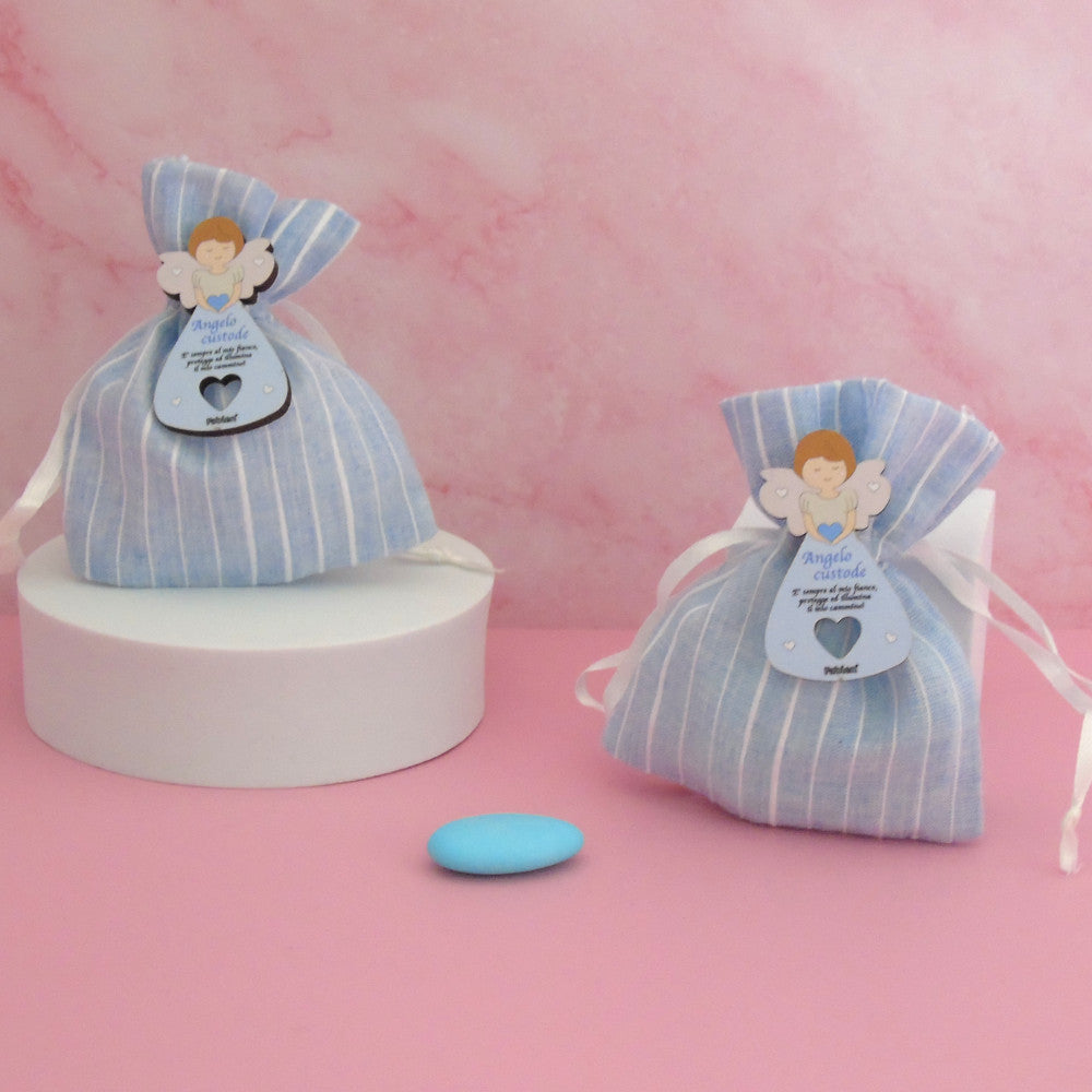 Sacchettino Confetti Segnaposto Nascita Battesimo - Angelo Custode - celeste