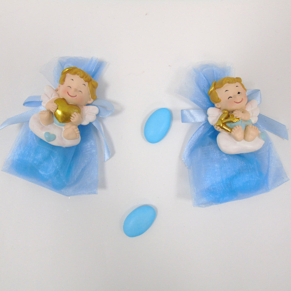 Sacchettino bomboniera confetti Segnaposto con Magnete Angelo Celeste Oro