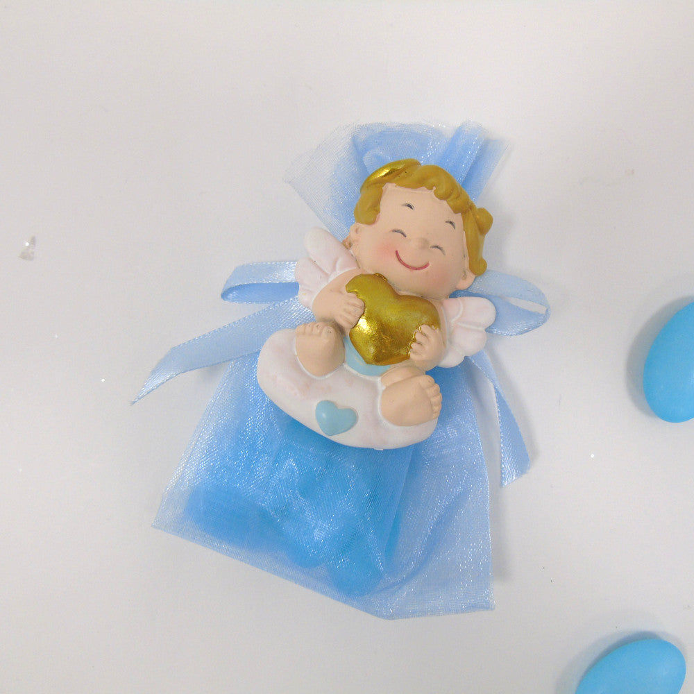 Sacchettino bomboniera confetti Segnaposto con Magnete Angelo Celeste Oro