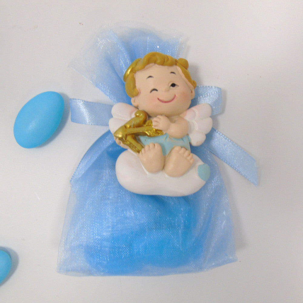 Sacchettino bomboniera confetti Segnaposto con Magnete Angelo Celeste Oro