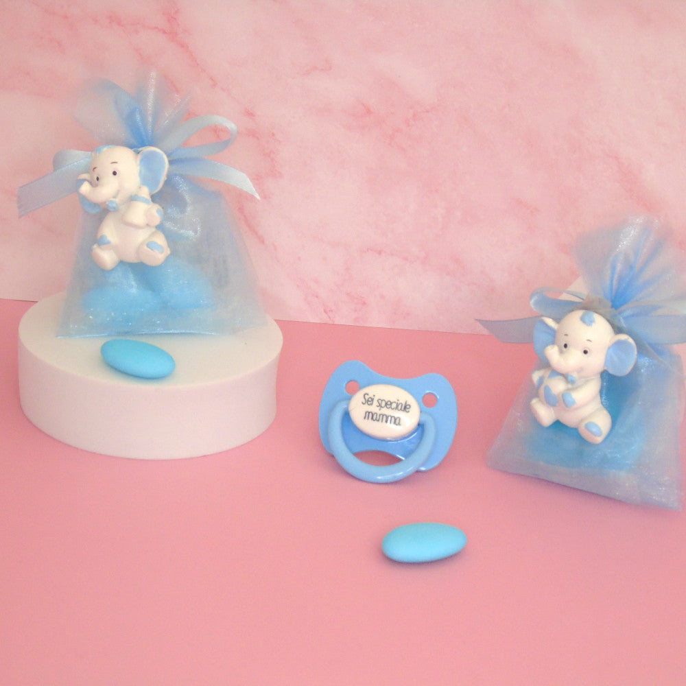 SACCHETTINO CONFETTI SEGNAPOSTO BOMBONIERA NASCITA BATTESIMO - ELEFANTE