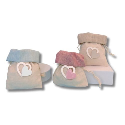 Sacchettino Bomboniera Segnaposto Porta Confetti - Cuore Colorato con Risvolto