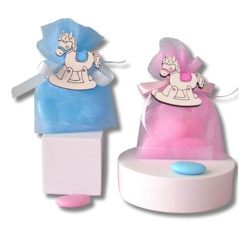 Sacchettino Bomboniera Confetti Nascita Battesimo - Cavallo a Dondolo