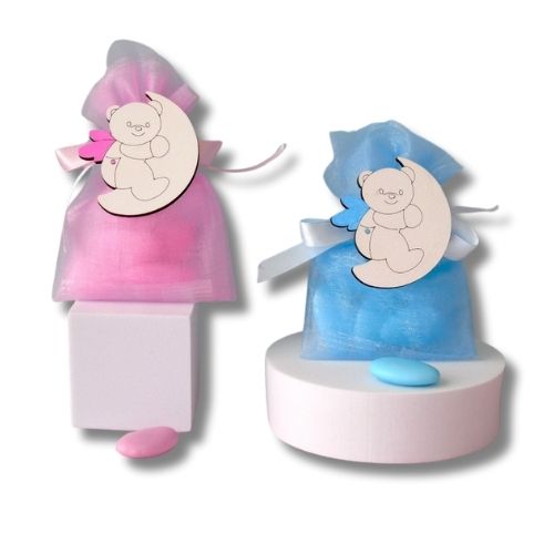 Sacchettino Segnaposto Bomboniera Nascita Battesimo Orsetto Luna