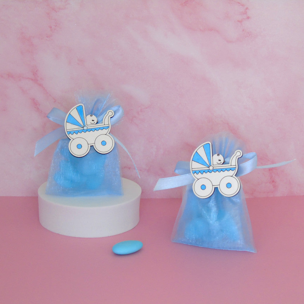 Sacchettino Confetti Segnaposto Bomboniera Nascita Battesimo - Carrozzina