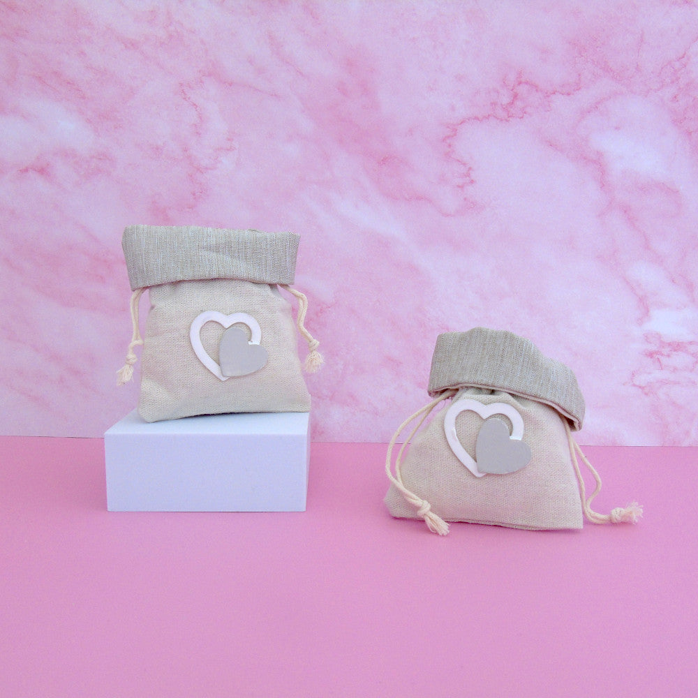 Sacchettino Bomboniera Segnaposto Porta Confetti - Cuore Colorato con Risvolto