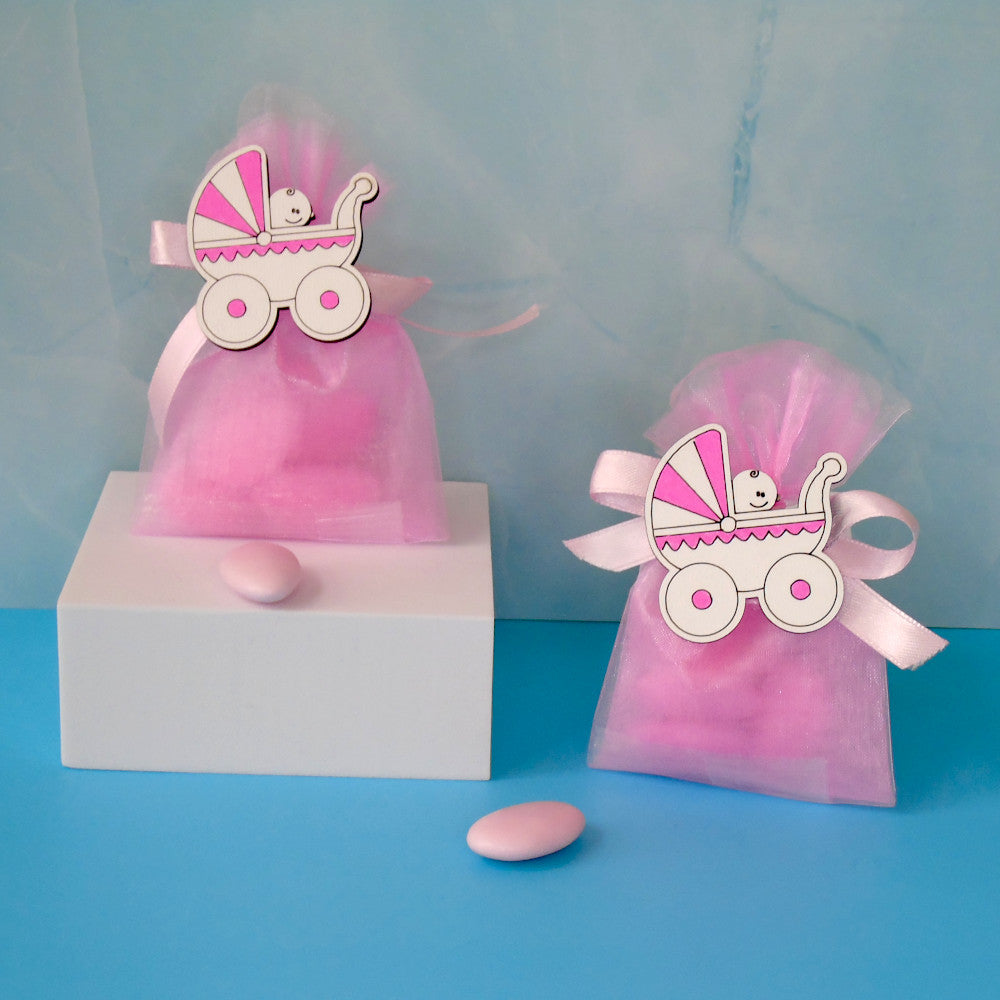 Sacchettino Confetti Segnaposto Bomboniera Nascita Battesimo - Carrozzina