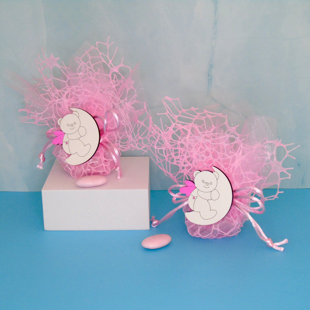 SACCHETTINO CONFETTI SEGNAPOSTO BOMBONIERA NASCITA BATTESIMO ORSETTO LUNA - RETE