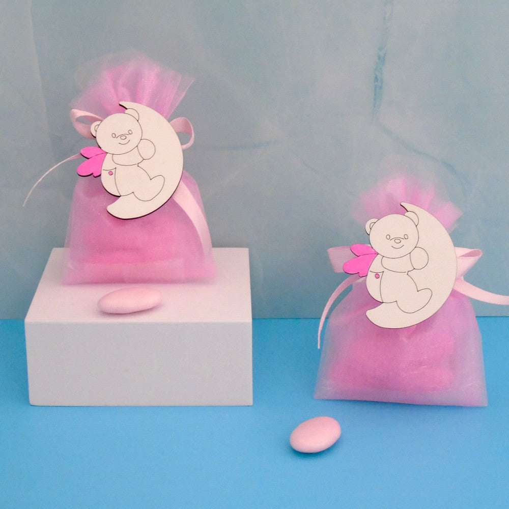 Sacchettino Segnaposto Bomboniera Nascita Battesimo Orsetto Luna