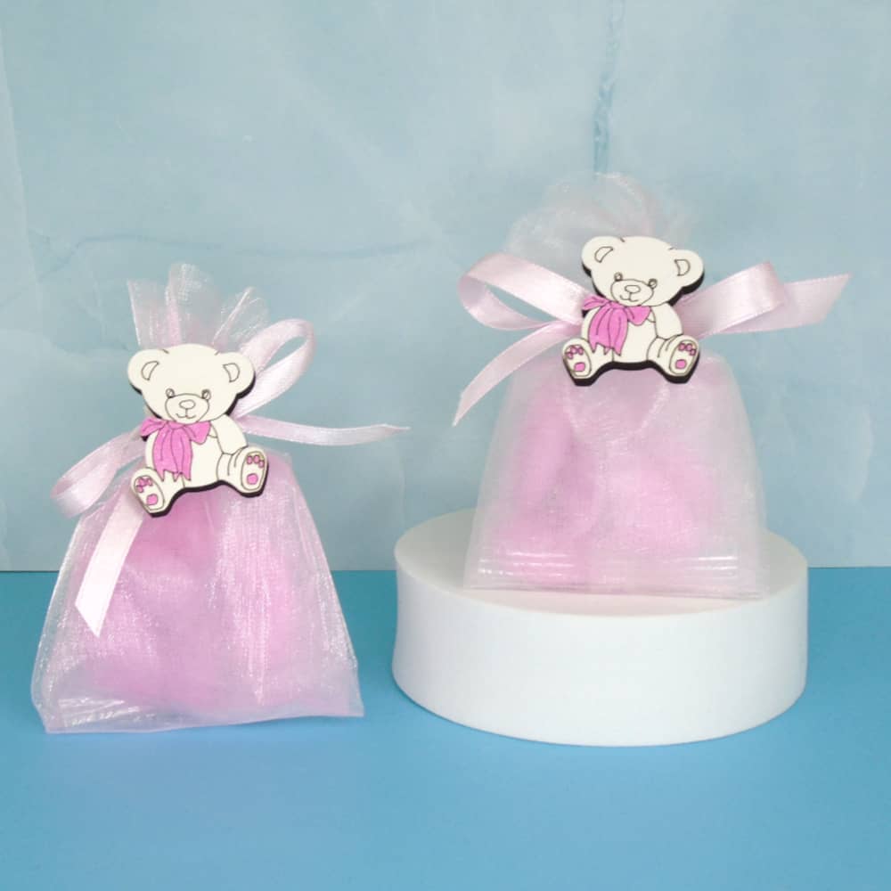 SACCHETTINO CONFETTI SEGNAPOSTO BOMBONIERA NASCITA BATTESIMO ORSETTO - Nene Shop