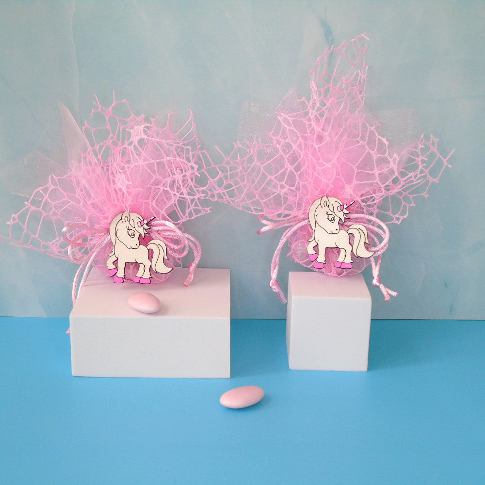 SACCHETTINO CONFETTI SEGNAPOSTO BOMBONIERA NASCITA BATTESIMO BIMBO - UNICORNO - Nene Shop