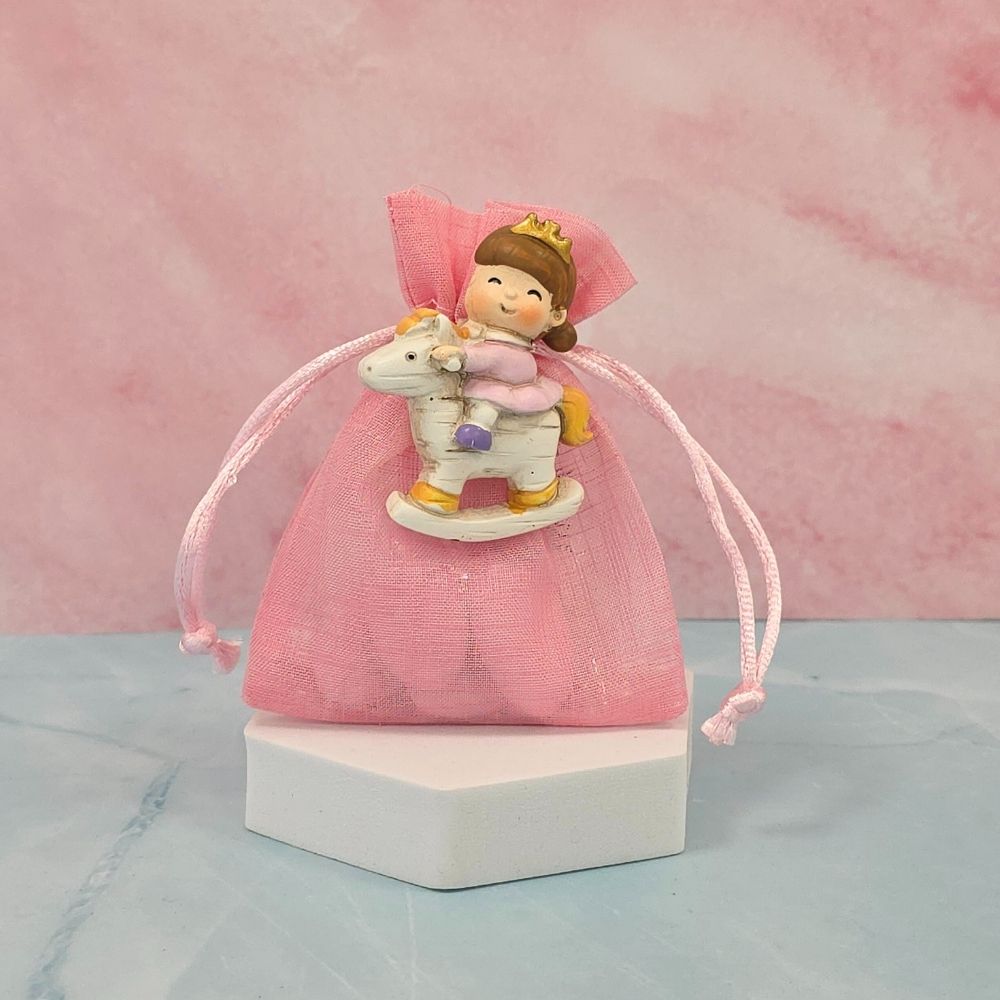 SACCHETTINO CONFETTI SEGNAPOSTO BOMBONIERA NASCITA BATTESIMO - PRINCIPESSA SU CAVALLO A DONDOLO