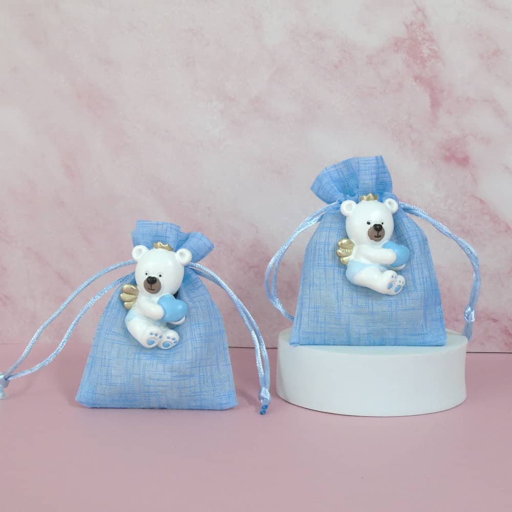 SACCHETTINO CONFETTI SEGNAPOSTO BOMBONIERA NASCITA BATTESIMO MAGNETE ORSETTO