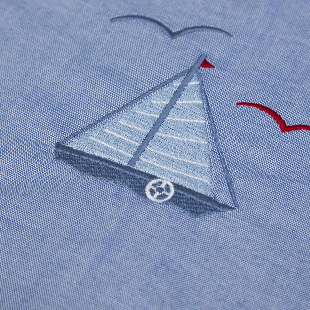 PAGLIACCETTO SALOPETTE MEZZA MANICA IN JEANS "MARE" - Ricamo