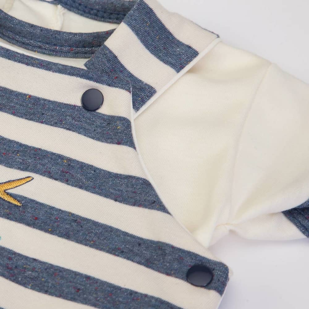 PAGLIACCETTO SALOPETTE MEZZA MANICA A RIGHE "PESCIOLINI" - particolare clips