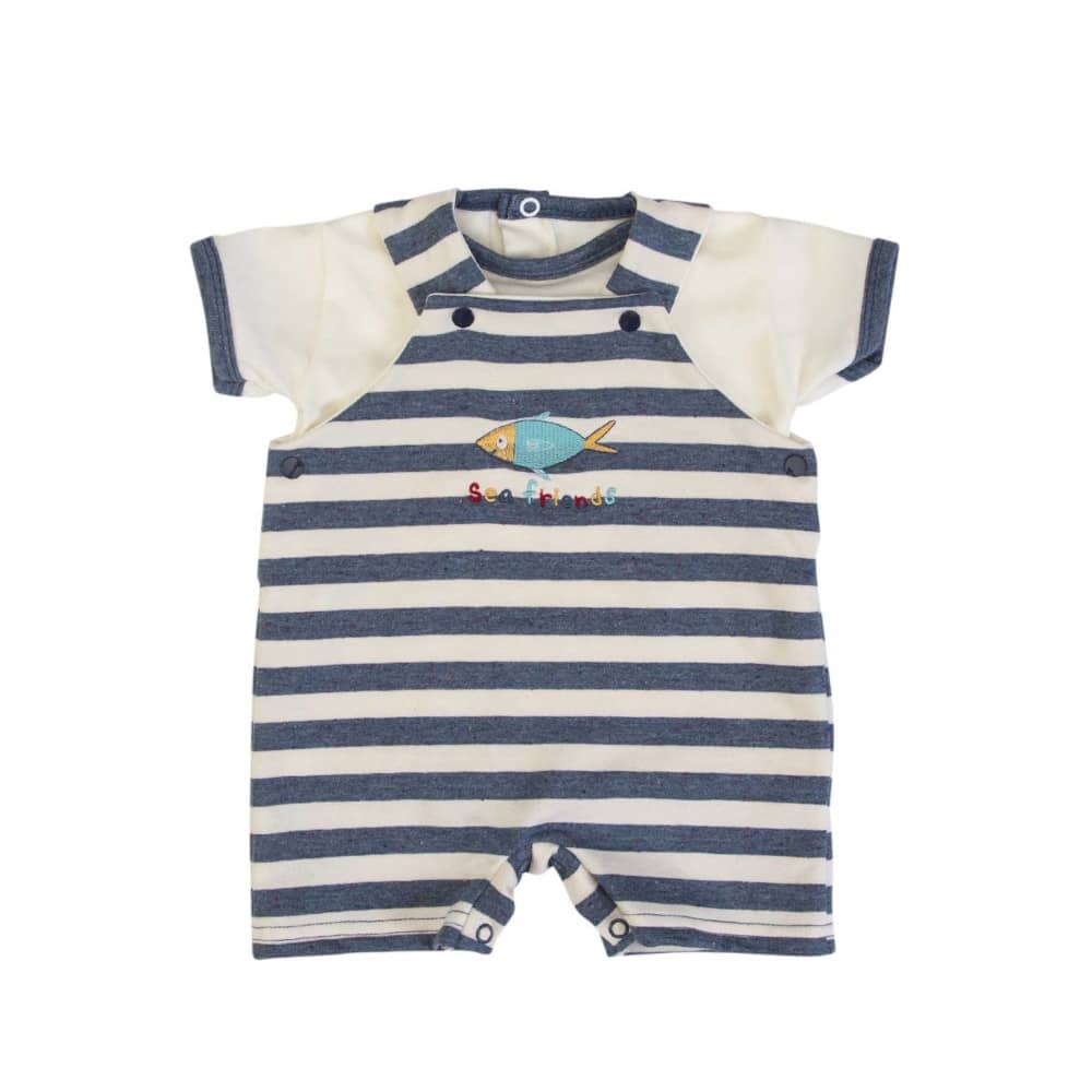 PAGLIACCETTO SALOPETTE MEZZA MANICA A RIGHE "PESCIOLINI"