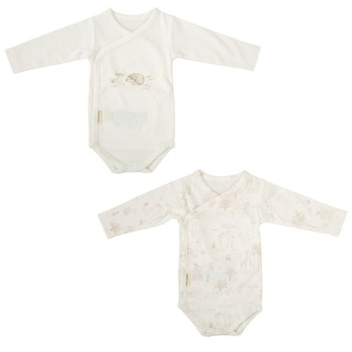 Set 2 Body Neonato Incrocio Frontale in Cotone Manica Lunga Noe 0/1 Mese
