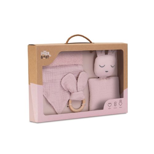 Set Regalo Neonato Bavaglino + Massaggia Gengive + Doudou Orsetto Rosa