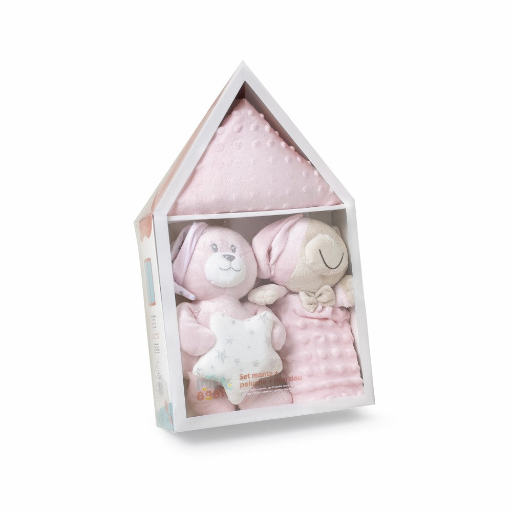 Set Regalo Neonato Nascita Doudou + Copertina + Peluche Orsetto Rosa - Scatola Regalo