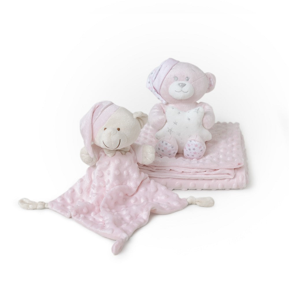 Set Regalo Neonato Nascita Doudou + Copertina + Peluche Orsetto Rosa