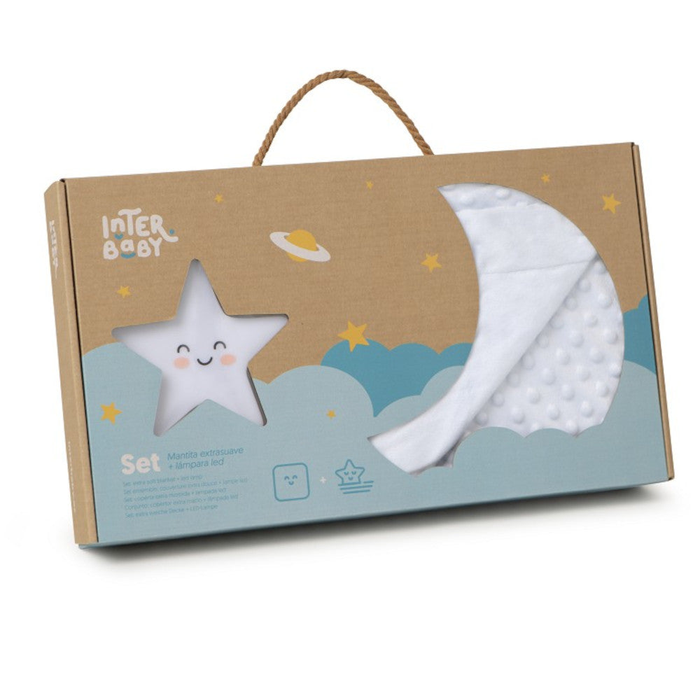 Set Regalo Nascita Copertina in pile con Lampada Led Stella Celeste - Scatola regalo