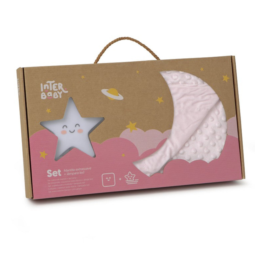 Set Regalo Nascita Copertina in pile con Lampada Led Stella Rosa - Scatola Regalo