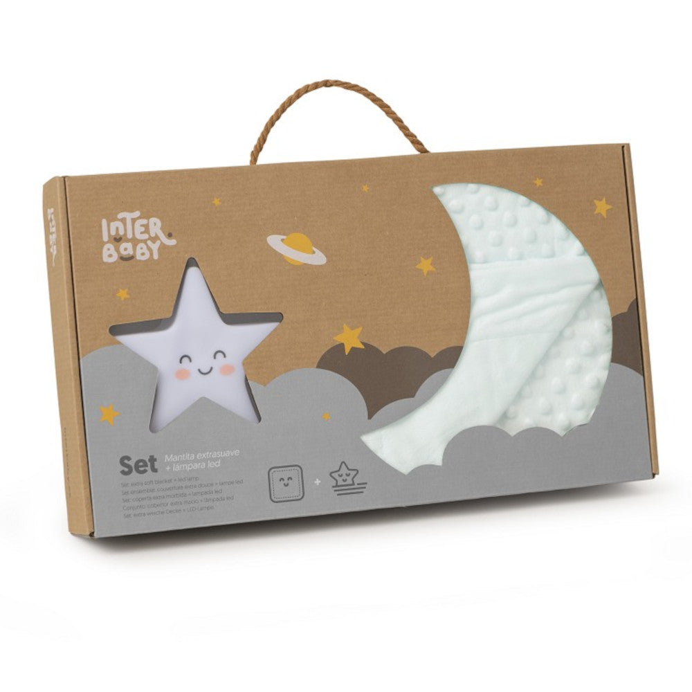 Set Regalo Nascita Copertina in pile con Lampada Led Stella Verde - Scatola Regalo