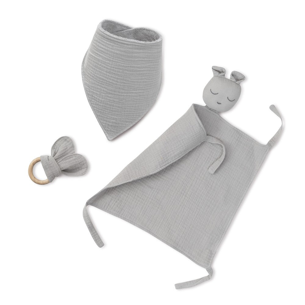 Set Regalo Neonato Bavaglino + Massaggia Gengive + Doudou Orsetto Grigio