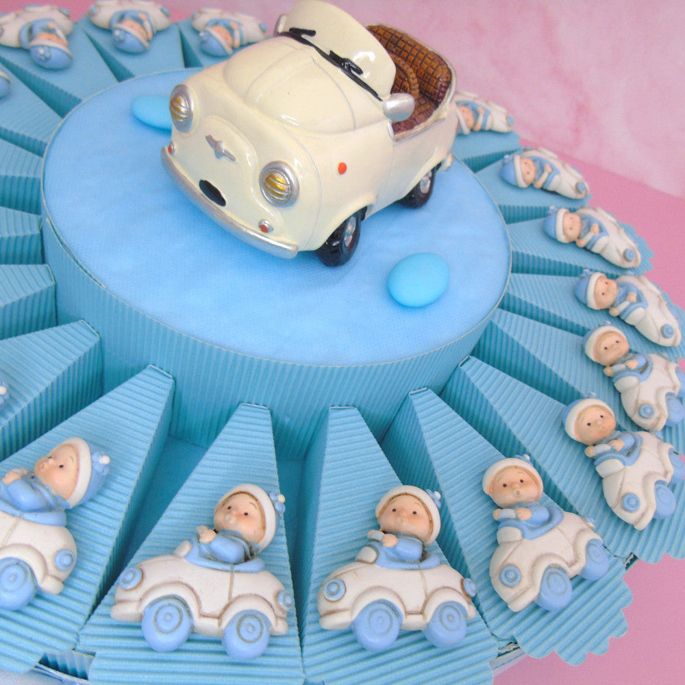 Torta Bomboniera 20 fette con Salvadanaio Centrale - Bimbo in macchina