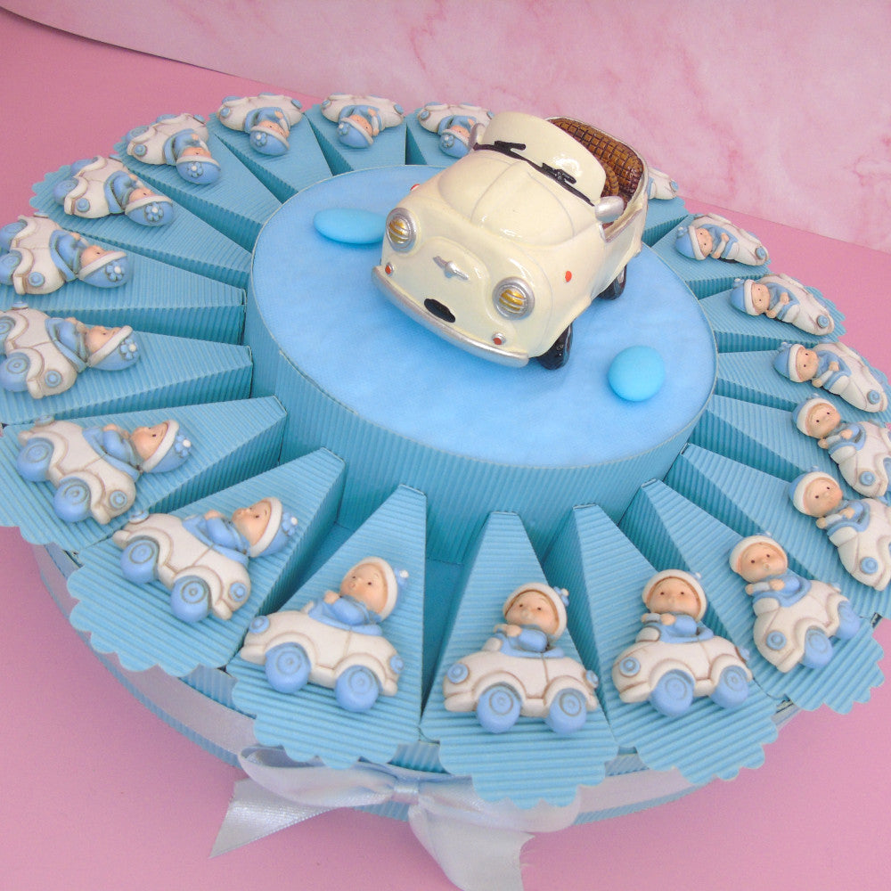 Torta Bomboniera 20 fette con Salvadanaio Centrale - Bimbo in macchina