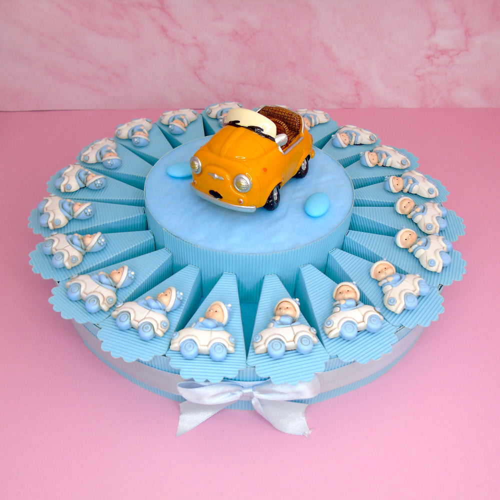 Torta Bomboniera 20 fette con Salvadanaio Centrale - Bimbo in macchina