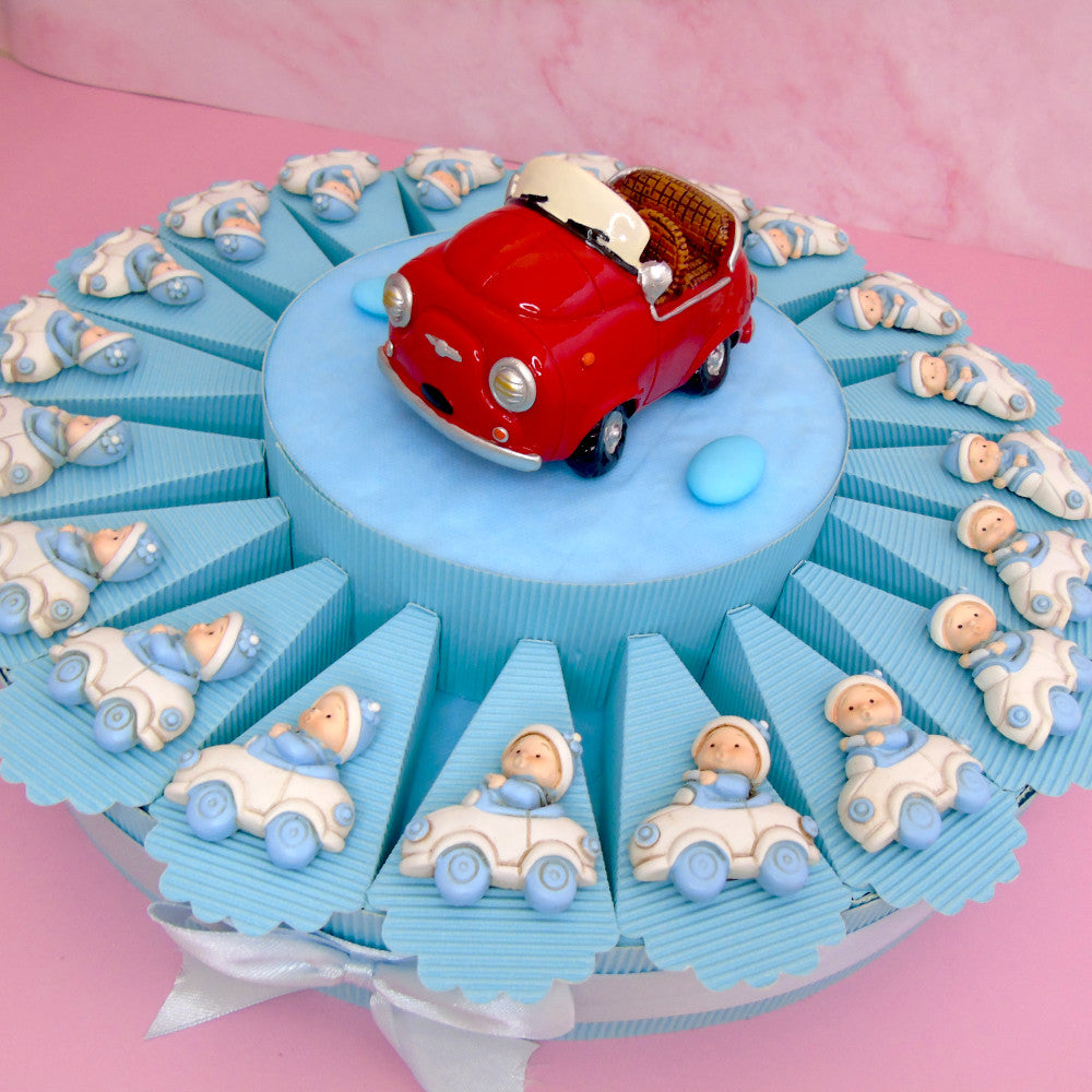 Torta Bomboniera 20 fette con Salvadanaio Centrale - Bimbo in macchina