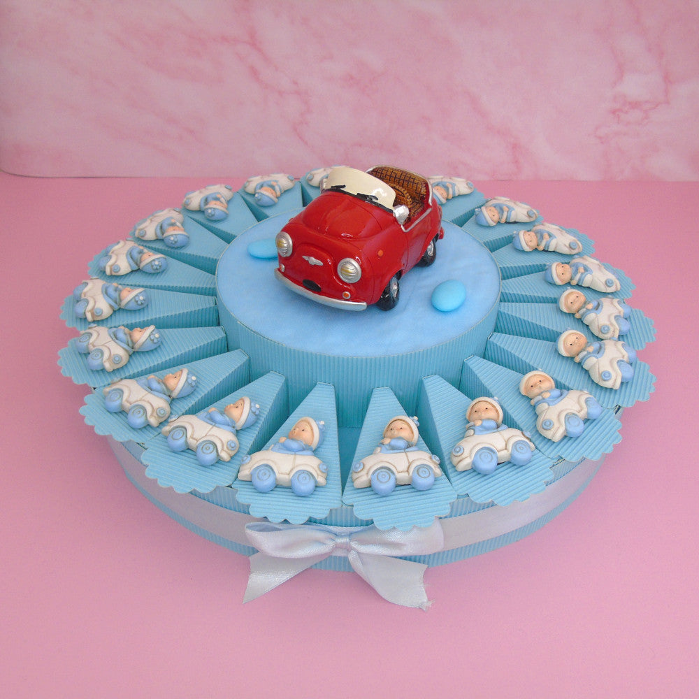 Torta Bomboniera 20 fette con Salvadanaio Centrale - Bimbo in macchina