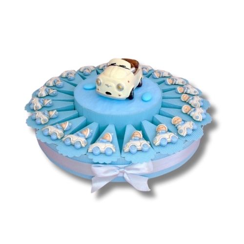 Torta Bomboniera 20 fette con Salvadanaio Centrale - Bimbo in macchina
