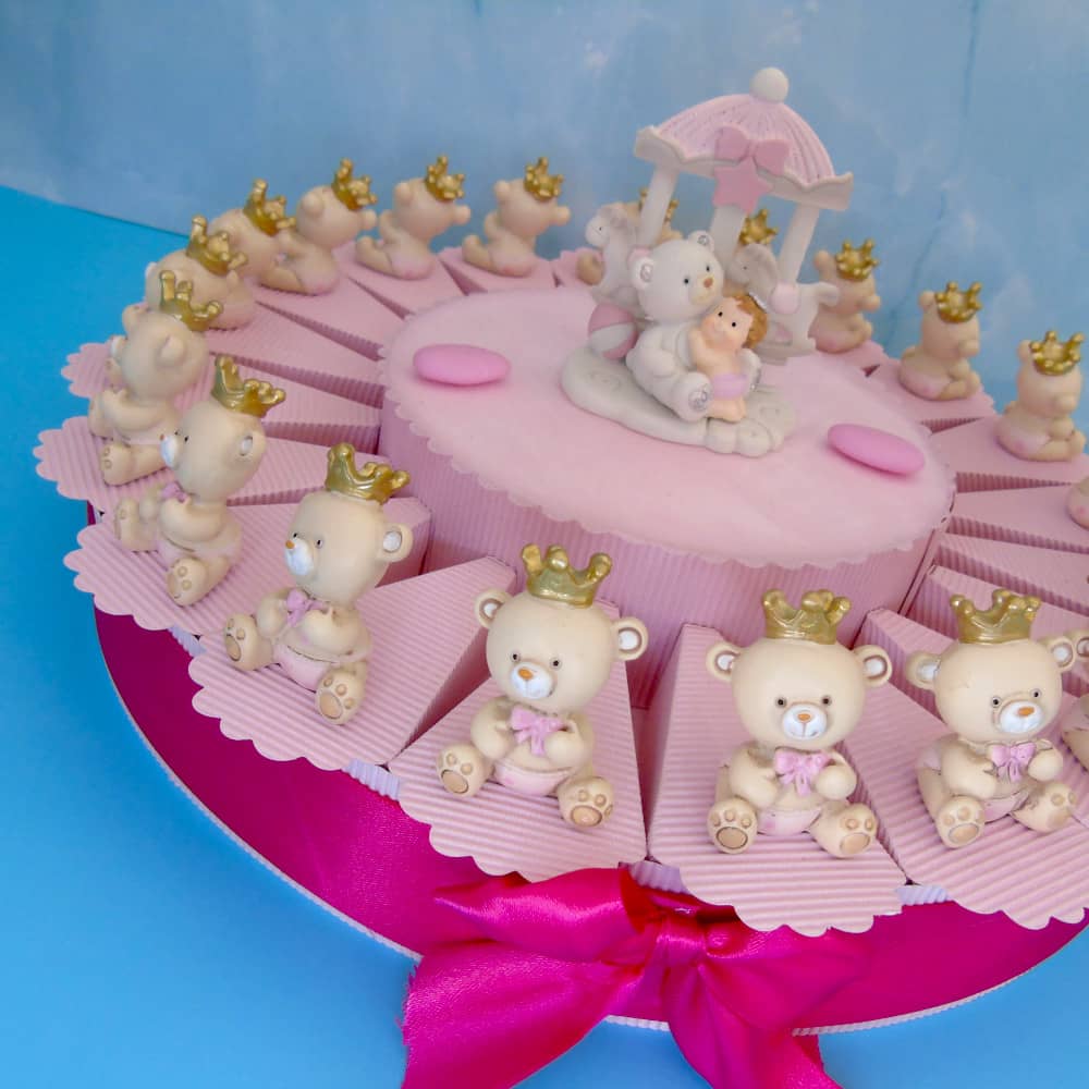 Torta Bomboniera Nascita Battesimo Orsetto Rosa