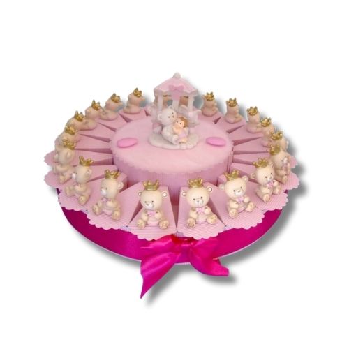 Torta Bomboniera Nascita Battesimo Orsetto Rosa