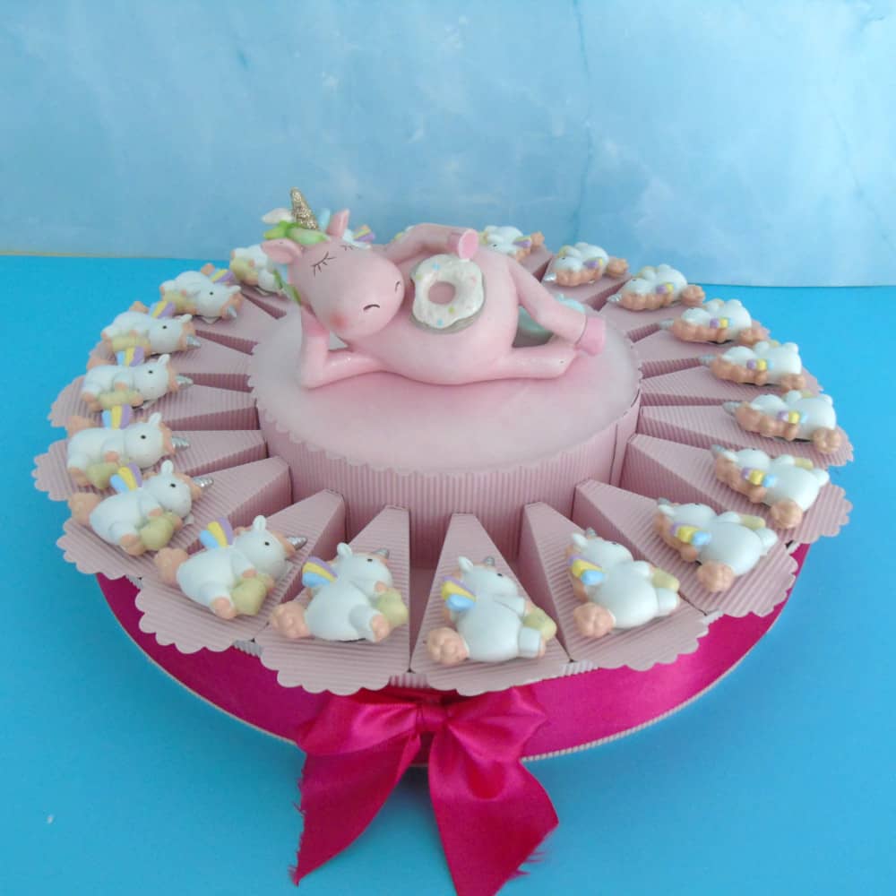 Torta Bomboniera Nascita Battesimo 20 Pezzi Unicorno con centrale