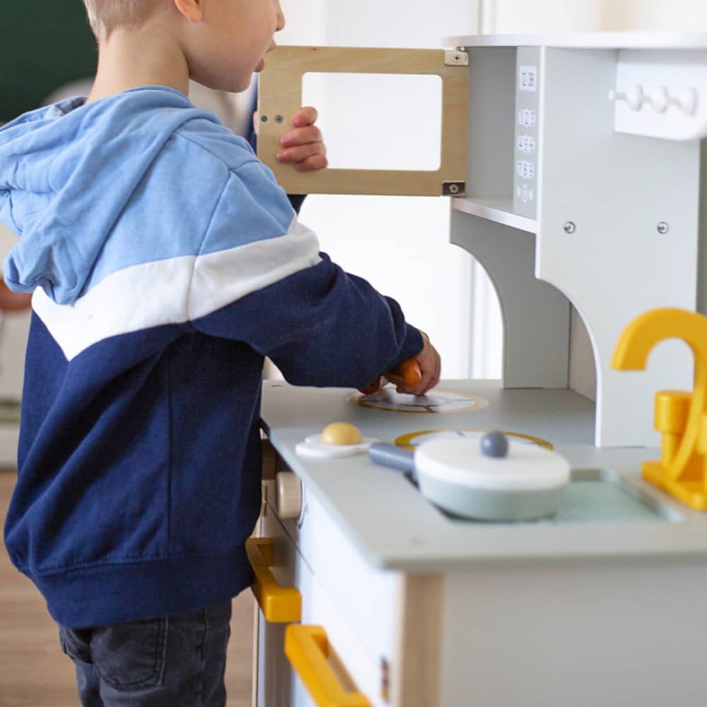 Cucina Giocattolo in Legno - Bianco/Oro - Colori ad Acqua Atossici - Tryco Baby