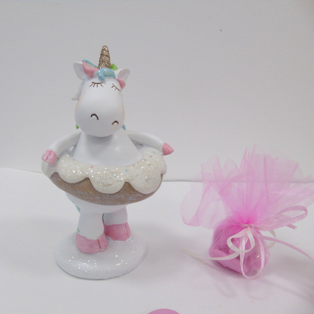 Bomboniera Nascita Battesimo Unicorno Donut Bianco Rosa