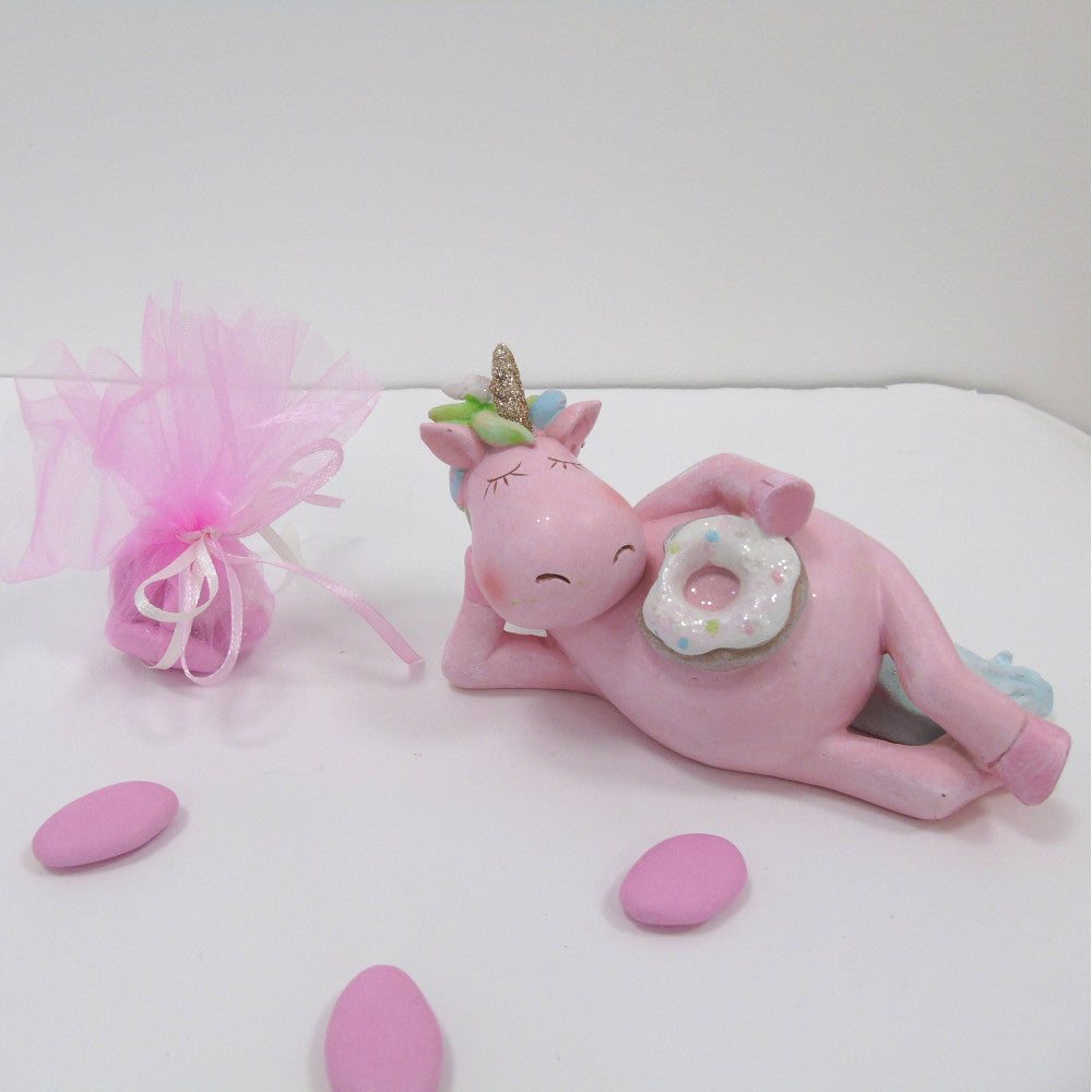 Bomboniera Nascita Battesimo Unicorno Donut Bianco Rosa