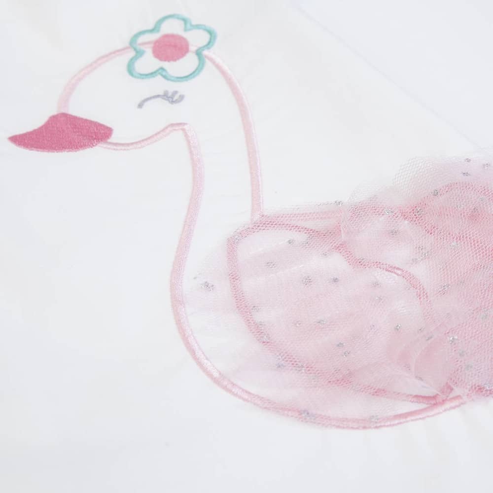 VESTITO BAMBINA NEONATA ESTIVO IN COTONE "CIGNO" - ricamo cigno