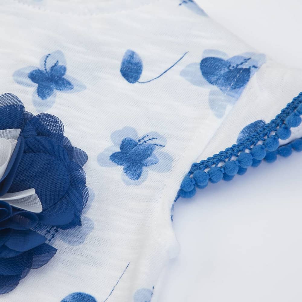 VESTITO BAMBINA NEONATA ESTIVO IN COTONE "FIORI BLU" - Dettaglio manica