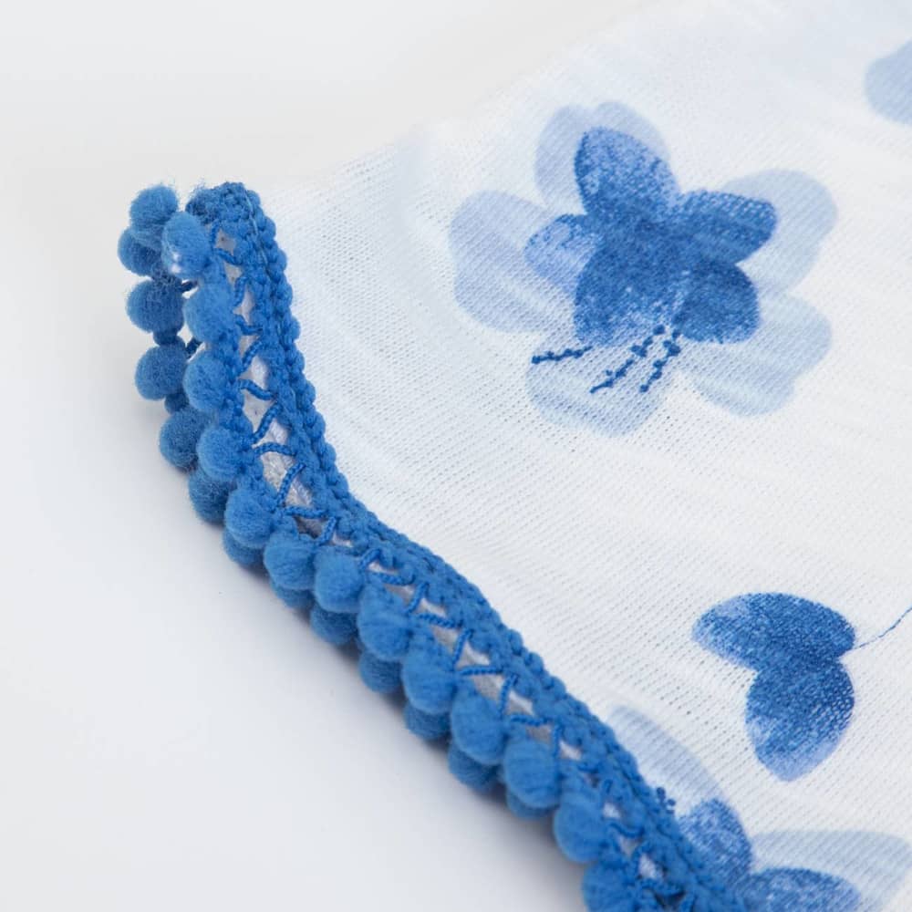 VESTITO BAMBINA NEONATA ESTIVO IN COTONE "FIORI BLU" - passamaneria