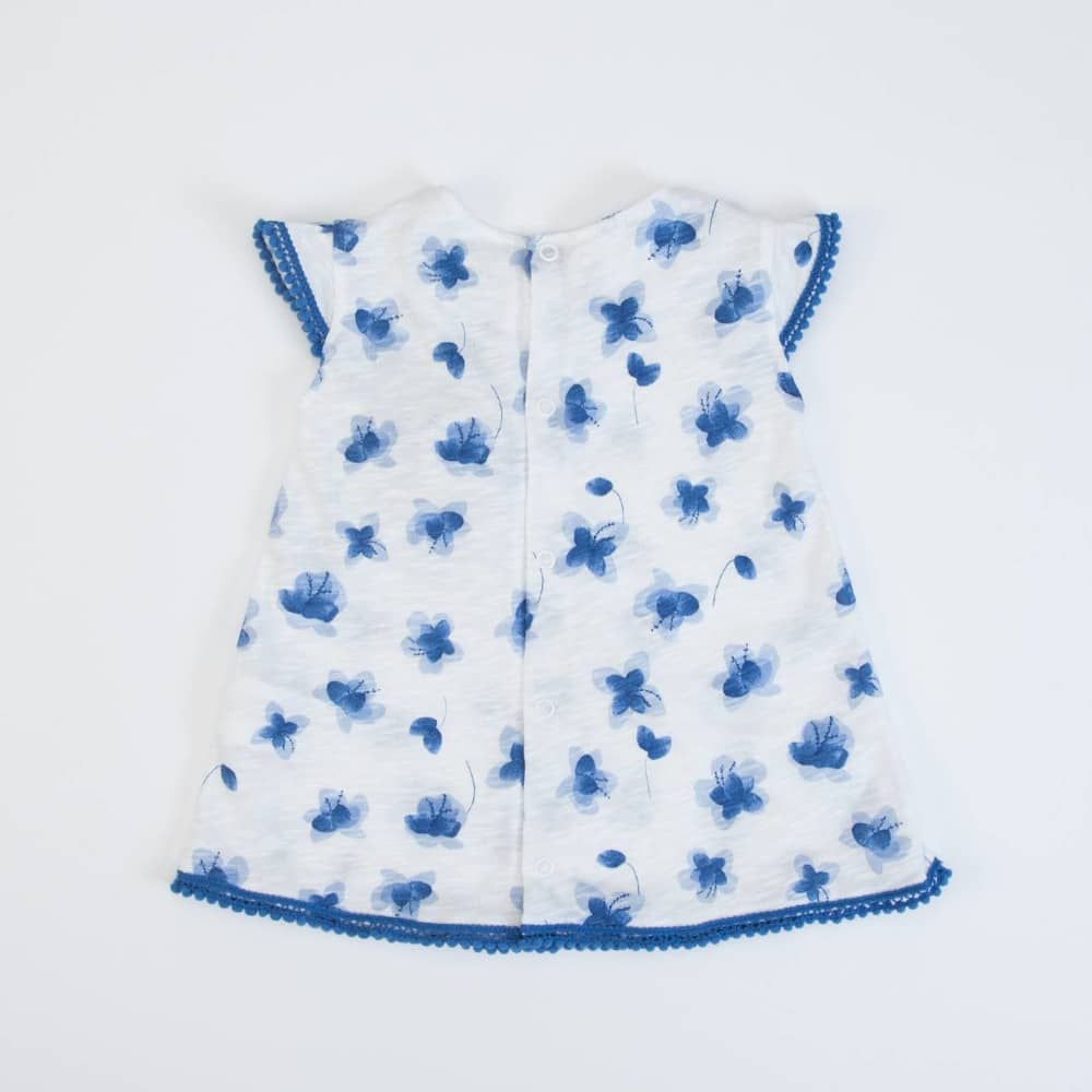 VESTITO BAMBINA NEONATA ESTIVO IN COTONE "FIORI BLU" - retro